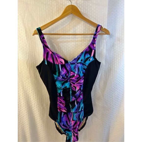 Slim Suit size 14 swimsuit rn#10079 Made in USA Black Multi-color - Picture 8 of 8